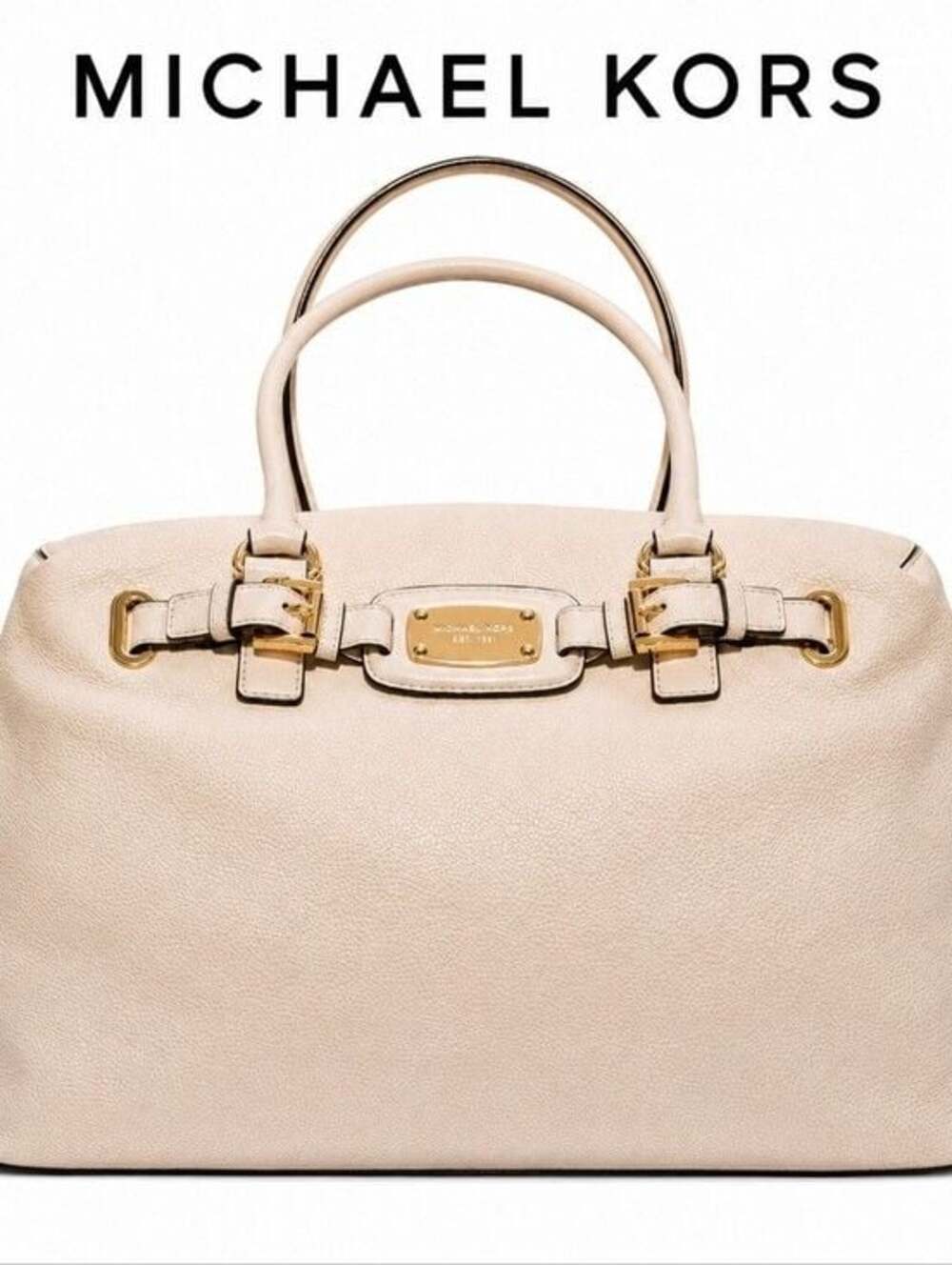 Michael Kors Hamilton Large Genuine Leather Weekender Vanilla Top Zipper Bag